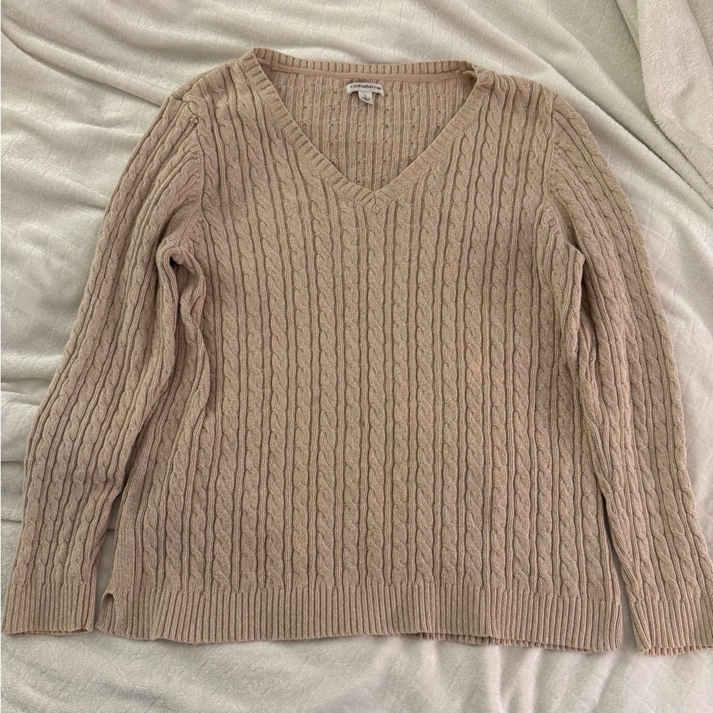 Croft & Barrow Cream V-Neck Cable Knit Sweater